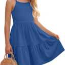 Xaatren Girl's Summer Sleeveless Knit Dresses, Sapphire Blue, 11-12 Years