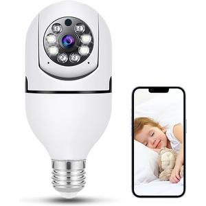 Light Bulb Security Camera Wireless Outdoor Indoor 2.4G WiFi Security Cameras for Home Security 360° PTZ Camera Motion Detection and Alarm Two-Way Audio Based E27 Light Bulb Socket 1 PC