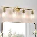 Espird Bathroom Vanity Light Fixtures Brushed Gold,4 Lights Rustic Farmhouse Vanity Bar Lighting Over Mirror Modern Industrial Wall Sconces Lamp with Cylinder Glass Shade