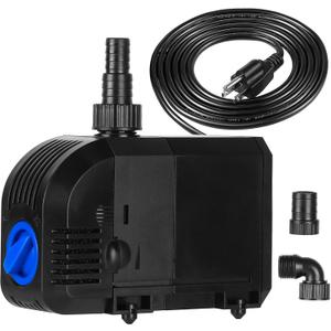 Submersible Water Pump 520GPH Aquarium Pump w/Sponge filter, 6.6ft. High Lift for Fish Tank Pond Hydroponic Water Fountain Sump Water Features Irrigation Powerful, Dry Burning Protection