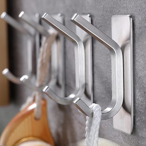 Taozun Upgraded 4-Pack Brushed Stainless Steel Adhesive Hooks - Stylish Bathroom & Coat Hooks Holder for Towels, Robes