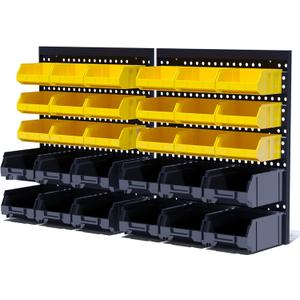 KJE 30PCS Wall Mounted Storage Bins, Plastic Tool Organizer for Garage Storage, Screws, Nuts, Bolts, Small Hardware Parts -Black, Yellow