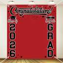 Frienda Large Class of 2026 Graduation Backdrop 6.6 x 7.2 ft Congrats Grad Graduation Party Decoration Photography Background for High School College Party Decor Supplies(Red Black)