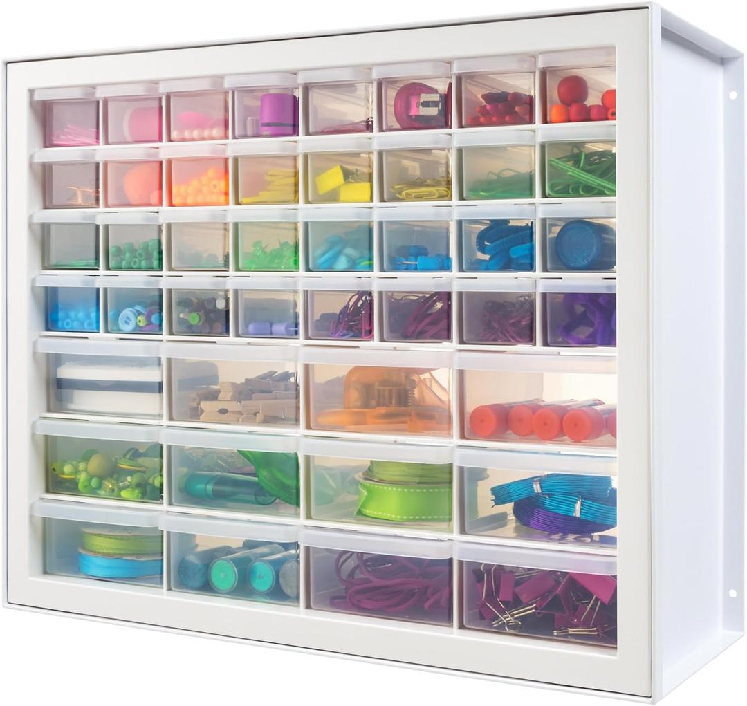 IRIS USA Small Parts Storage Cabinet, Made in USA, 44-Drawer Organizer for Screws, Nuts, Bolts, Electronics, Hardware, Beads, Crafts, Stackable Garage Storage, Teacher Toolbox, Scrapbook Art White
