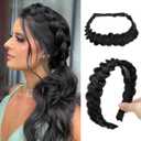 CJL HAIR 2PCs Braided Headbands Hair Piece for Women Synthetic Hair Hoops Head Bands Handmade Braid Hairband Accessories Elastic Stretch Headwrap Black