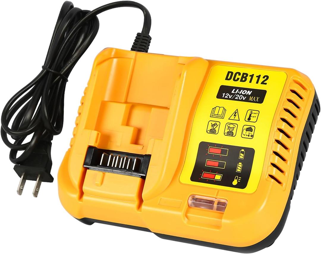 DCB112 Charger Repalcement for Dewalt 12v/20v Battery Charger Compatible with Dewalt 12v/20v Max Battery DCB200 DCB203 DCB125 DCB107 Yellow