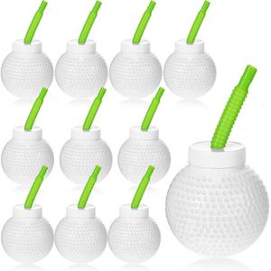 Sawysine 11 Set Golf Ball Cups with Straws and Lids - 10 oz Reusable Golf Plastic Cups Bulk for Kids Birthday Theme Party Supplies