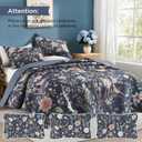 Litanika Floral Ocean Blue Quilt - 3Pcs Botanical Birds Pattren Bed, Super King