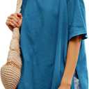 Tankaneo Womens Oversized Tshirts Summer Casual Short Sleeve Crew Neck T Shirt Loose Fit Side Slit Tee Tops (XX-Large, Lake Blue)
