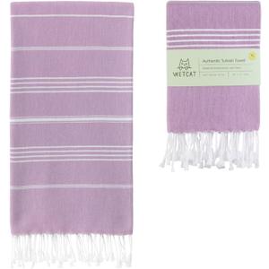 WETCAT Turkish Beach Towel Oversized (38"x71") 100% Turkish Cotton, Made in Turkey - Sand Free, Extra Large, Ultra Soft, Quick Drying, Compact & Lightweight for Travel - Lilac