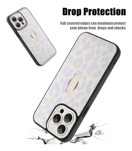 Cute for iPhone 16 Pro Max Case with Strap Stand, Purple Leopard | Trendy Chic Cheetah Print, Hidden Finger Strap Design, Kickstand Function, Camera Protection Shockproof Phone Cover