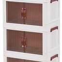 G-Rack Stackable Storage Organiser - Space-Efficient Plastic Storage Bin with Doors - Practical, Removable, Foldable Cabinet - Movable, Stackable Storage Bins - Transparent/White - Set of 4