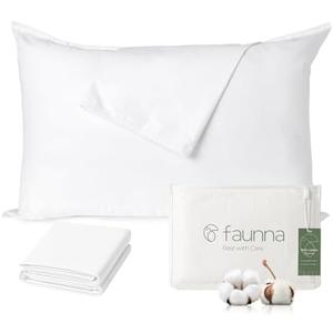 FAUNNA 100% Cotton Pillow Protectors, Bed Bug Proof, Hypoallergenic, Featuring Antimicrobial Product Protection for Enhanced Freshness, - Premium Breathable Zippered Protectors. Size: King