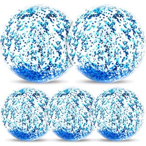 5 Pack Sequins Beach Balls 16 Inch 24 Inch, Inflatable Confetti Glitters Clear Beach Ball Swimming Pool Toy Birthday Party Supplies Pool Party Decorations Favors Gifts Water Balloons for Kids Adults
