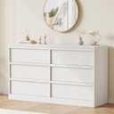 GarveeHome 6 Drawer Dresser for Bedroom, 47in Wide Antique White 6 Chest of Drawers with Large Storage, Wooden Dresser Organizer for Living Room, Nursery, Entryway