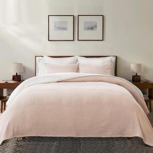 EVERGRACE Cotton Quilt Set King Size 3 Pieces, Ultra Soft Pick Stitch Matelasse Coverlet Oversized Bedspread, Lightweight Quilted Bedding Set for All Season, with Matching Shams, Flax Linen (KING/CAL.KING (108"x96"))