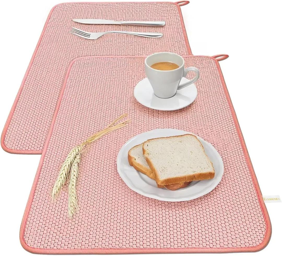 2 Pack Microfiber Dish Drying Mat for Kitchen Counter Super Absorbent Drying Mat Large Size 23.6'' X 17.7'' Dish Drying Pad (Pink)