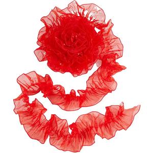 GORGECRAFT 5 Yards Red Lace Ribbon Organza Fabric Ruffle Pleated Trim 4.72 Inch Width Retro Tulle Chiffon Trimmings Edge Pearl Beads Applique Border for Sewing Dress Costume Decoration DIY Crafts