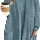 OFEEFAN Long Sleeve Shirts for Women Long Sweaters with Pockets Tunic Tops Loose Fit (XX-Large, B Blue)
