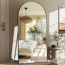 GLSLAND-30x71 inch Wall Mount Arched Full Length Mirror-Aluminum Alloy Frame High Definition-Full Body Mirror for Bedroom or Living Room,Black