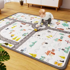 Car Portable Baby Play Mat 71" X 59" Playpen Mat Upgraded Thicken Baby Floor Play Mat Non-Slip Cushioned Crawling Mat Waterproof Activity Playmats for Babies Toddlers Infants (71X59, Letter Car)