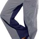 Low Rise Striped Pants for Women Pull On Drawstring Boho Wide Leg Jeans Trendy 2025 (Large, Darkblue)