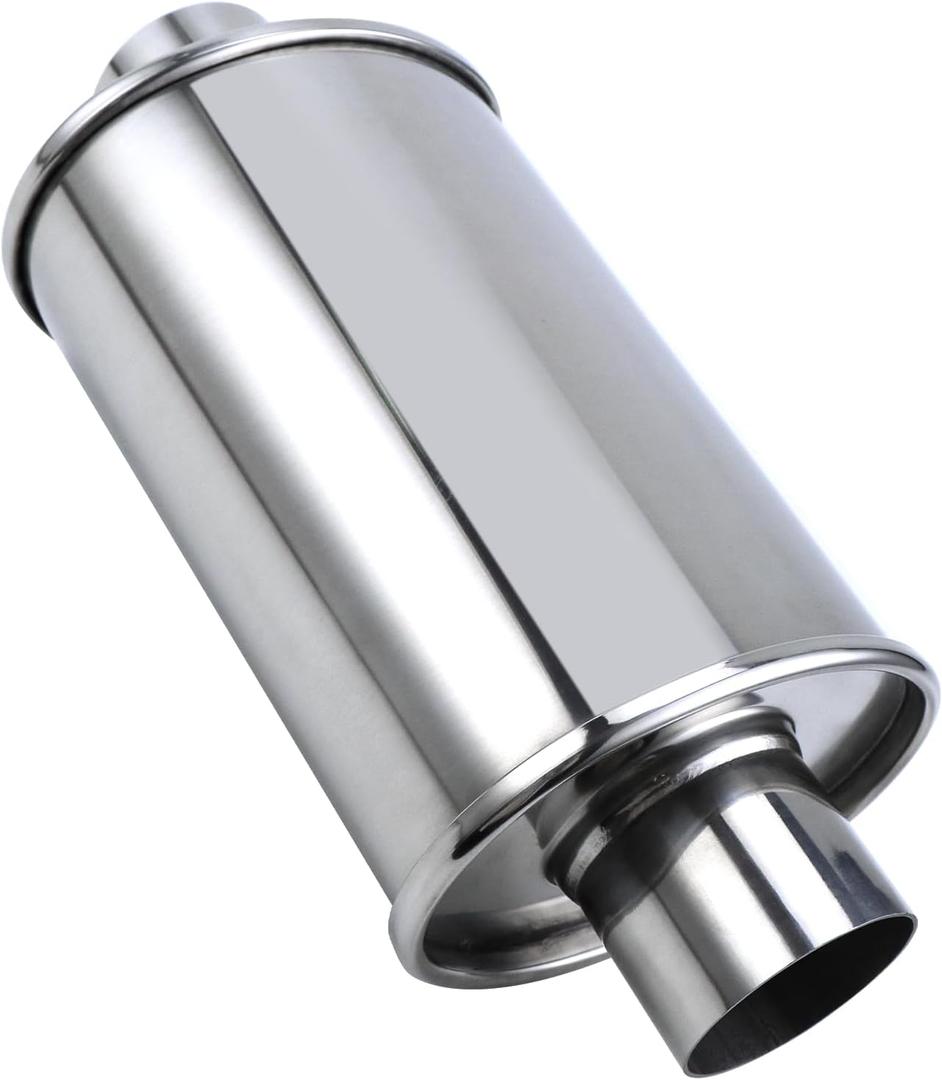 2.5" Inlet Ultra Quiet Resonator, 304 stainless steel resonator 2.5'', 2.5" Outlet 14" Overall Length Universal Sliver Oval Performance Muffler Resonator