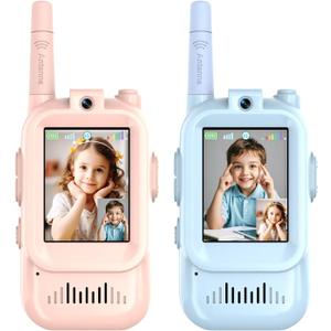 Walkie Talkies for Kids, Video Walkie Talkies 2 Pack with Screen Display, Rechargeable Toy Radios for Ages 3-12, Voice Changer & Real-Time Video Chat, Long Range, Gifts for Boys Girls (Blue & Pink)