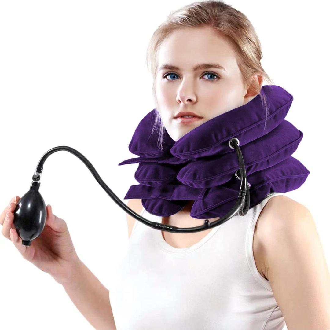 Neck Stretcher, Neck Traction Device, Cervical Traction Device for Neck Pain Relief, Adjustable Inflatable Neck Brace, Neck Decompression Devices Home Use (Purple)