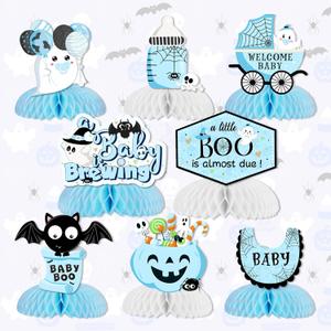 8 Pieces Halloween Honeycomb Centerpieces Blue, A Baby is Brewing Baby Shower Decorations Halloween Baby Shower Party Table Decoration for A Little Boo is Almost Due Baby Shower Boy