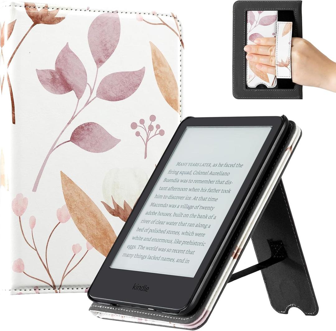 CoBak Case for 6" Tablet Cases (2024 & 2022, 11th Gen) - PU Leather Smart Cover with Auto Sleep/Wake & Hand Strap, Premium Protective Case for Tablet Case, Gardenia