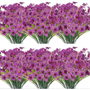 JEMONG 20 Bundles Artificial Flowers Outdoor UV Resistant Fake Flowers No Fade Faux Plastic Plants Garden Porch Window Box Decorating(Purple)