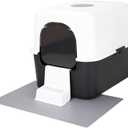 Cat Litter Box with Lid, Fully Enclosed Splash-Proof and Leak-Proof Urine High Edge and Odorless Cat Litter Box, Easy to Installation and Clean (Black with Pedal(S))