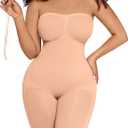 FeelinGirl Strapless Bodysuit for Women Tummy Control Shapewear Seamless Sculpt Body Shaper with Removable Straps (Large, Nude)