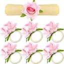 12 Pcs Pink Flower Napkin Rings Handcraft Floral Napkin Holder Table Decor for Summer Wedding Picnics Banquet Birthday Party
