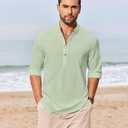 COOFANDY Men's Casual Henley Shirts Long Sleeve Band Collar Lightweight Beach Shirts Summer T-Shirts (XXL)