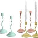 Multi Neon Bright Candle Holder,6pcs Metal Taper Candelabros Fit 0.85in Pillar Candle for Table Centerpiece, Wedding, Party and Birthday Home Decoration (Pink,Blue,Yellow)