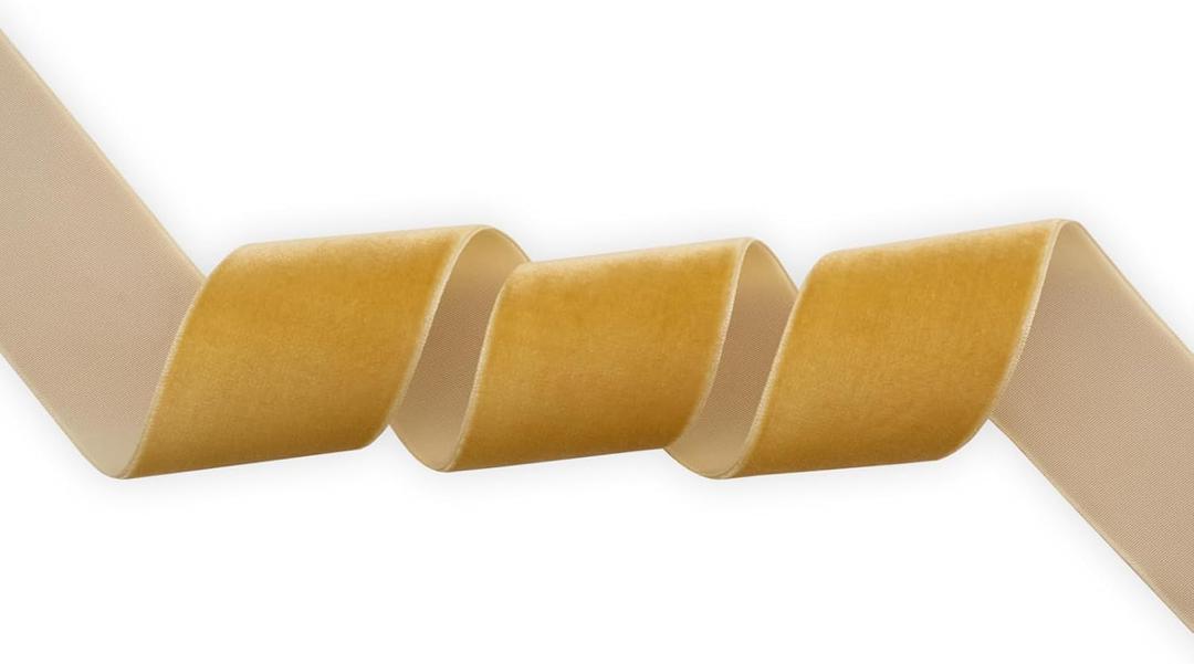 Gold Velvet Ribbon 1 1/2 Inch Single Face Nylon for Gift Wrapping, Hair Bows, Choker, Wedding Decorations, Cafts, Bouquet - 25 Yards