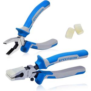 2 Piece Glass Breaker Pliers and Hammer Cutting Pliers Set with 2 Pairs Rubber Tips, Professional Glass Pliers, Blue (Breaking&Grozer)