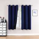 ChrisDowa 100% Blackout Curtains for Bedroom with Black Liner, 2 Thick Layers Total Blackout Thermal Insulated Grommet Window Curtains 2 Panels Set (Navy Blue, 42 x 63 Inch)