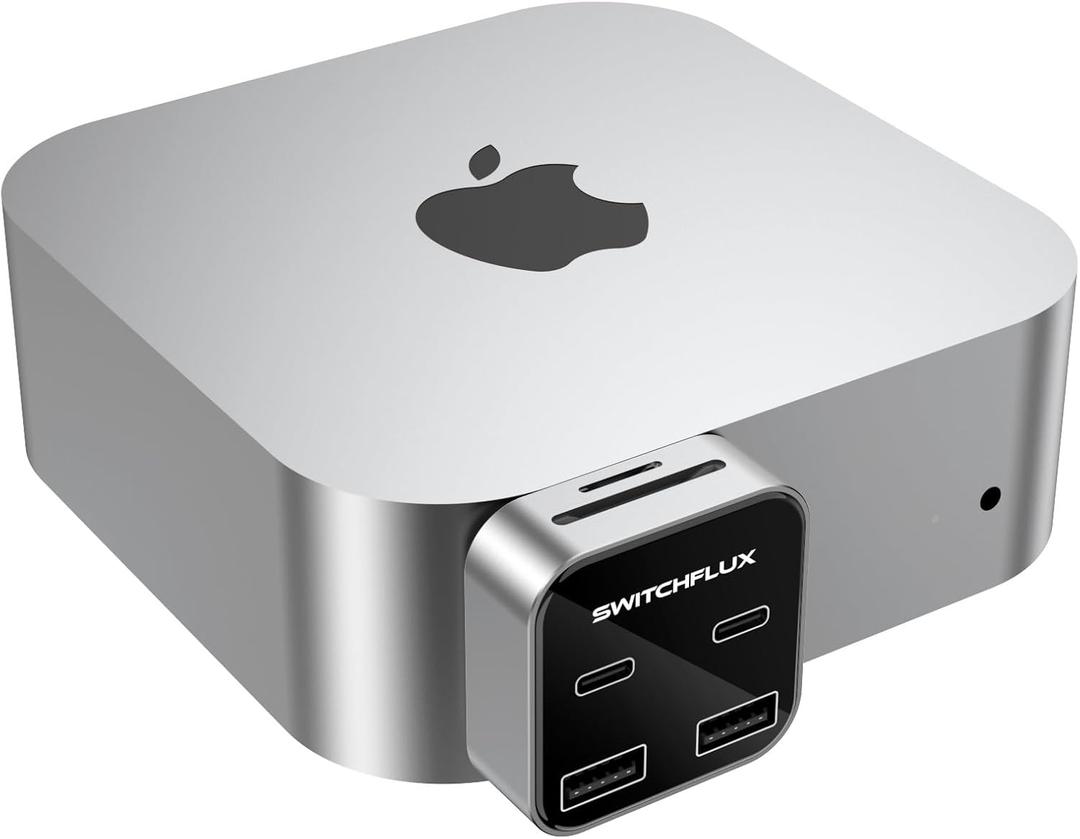 SWITCHFLUX Mac mini M4 Expansion Dock, Mac mini Hub with 10Gbps USB C×2, 10Gbps USB A×2, SD/ TF 3.0 Card Reader | High-Speed Data Transfer 6 in 1 Hub for Mac mini M4/ M4 Pro