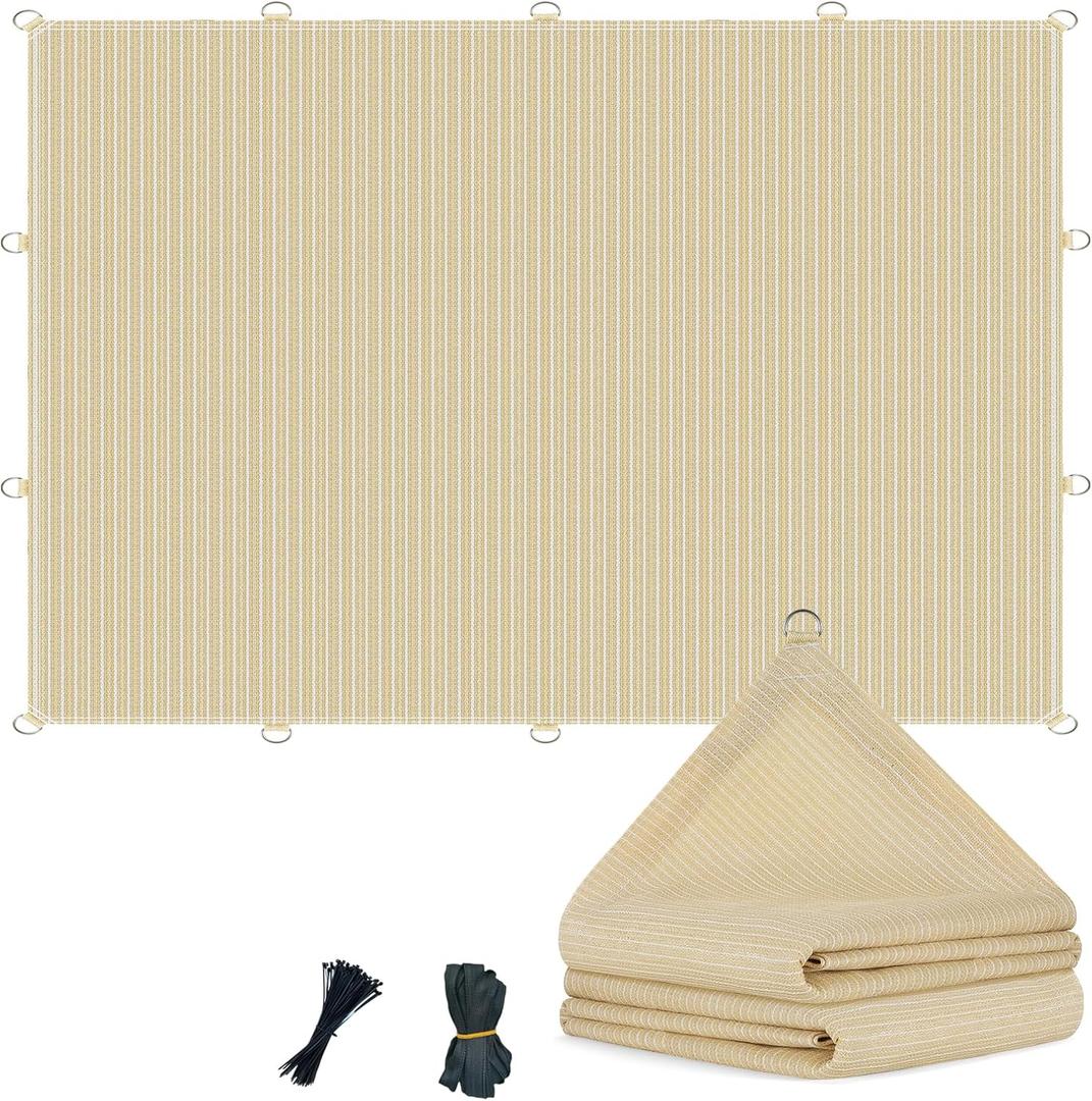 90% 12x20ft Sun Shade Cloth with D-Rings, Reinforced Edge & Corner Webbing Sun Shades for Outdoor Patio, Breathable Pergola Shade Cover 200GSM Shading Fabric for Garden, Patio, Deck & Backyard (Beige)