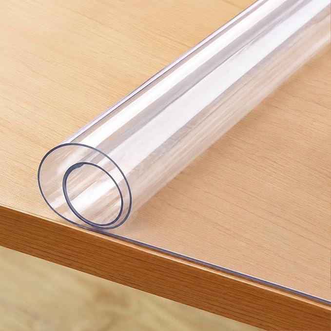Clear Table Cover Protector, 1.5mm Thick 36 x 72 in PVC Plastic Tablecloth, Waterproof & Oil Spill Proof, Customizable Rectangle Table Cover for Writing Desk, Coffee Table, Dining Room Table