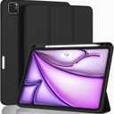ZryXal New iPad Air 13 Inch Case M3 2025/M2 2024 with Pencil Holder, Trifold Stand Smart Case with Soft TPU Back,Auto Wake/Sleep (Black)