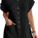 Bsubseach Womens Rompers For Summer 2025 Shorts Jumpsuit Short Sleeve Button Down Romper With Pockets Beach Vacation Outfits, Size S