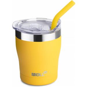Kids Tumbler with Straw-9 oz Stainless Steel Double Wall Vacuum Insulated Tumbler Cup with Spill Proof Lid, Sweat-Free (Yellow)