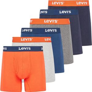 Levi's Mens Boxer Briefs Breathable Cotton Underwear for Men Pack of 6 (1 Blue / 2 Navy / 1 Orange / 2 Grey), S