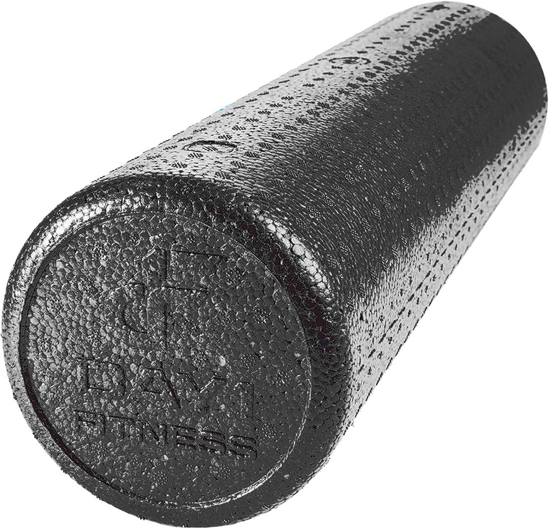 High Density Muscle Foam Rollers by Day 1 Fitness - Sports Massage Rollers for Stretching, Physical Therapy, Deep Tissue, Myofascial Release - Ideal for Exercise and Pain Relief - Solid Black, 24"