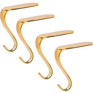Christmas Stocking Holders Xmas Fireplace Hanger Hooks Holiday Mantel Garland Clips Metal Grips Set of 4(Gold)