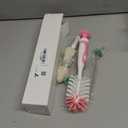 Baby Bottle Brush with One Base Hidden Nylon Nipple Cleaner, 2 Pcs Sponge Nipple Brushes, 2 Pcs Straw Brushes, Bottle Brush with Nipple Cleaner and Suction Cup (Pink)